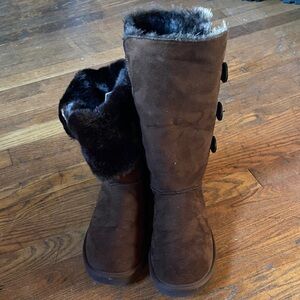 UGG Brown Suede Fur-Lined Boots with Buttons